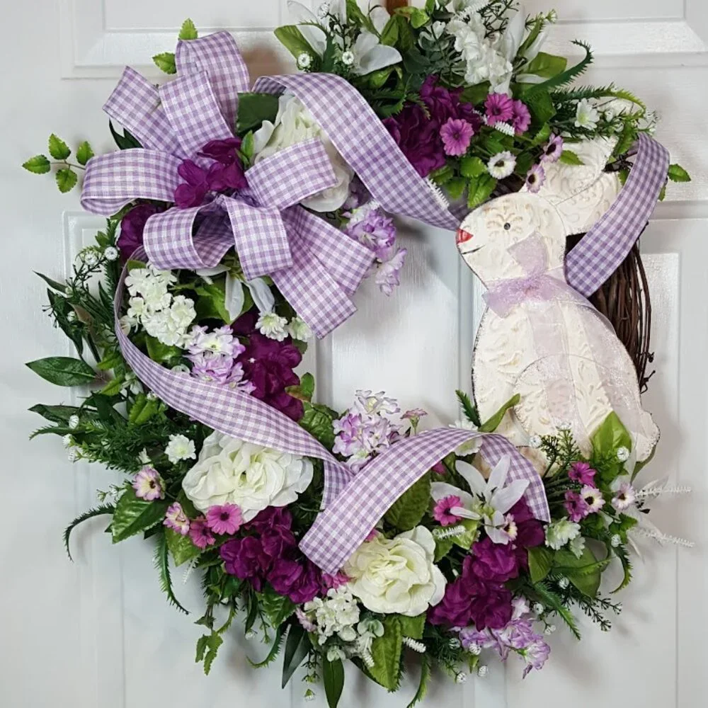 Spring Easter Bunny Wreath, Easter Grapevine, Spring Floral Wreath, Hand Crafted